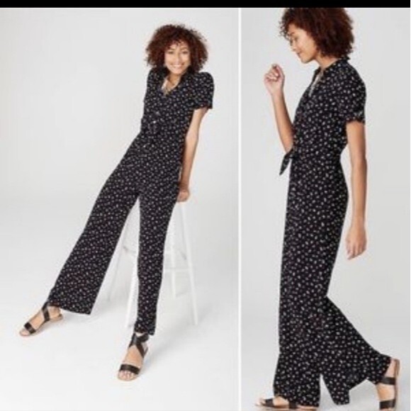 J. Jill Jumpsuit SM Jumpsuit Ditzy Rockabelly Button Front Tie Maxi Romper - Picture 2 of 12